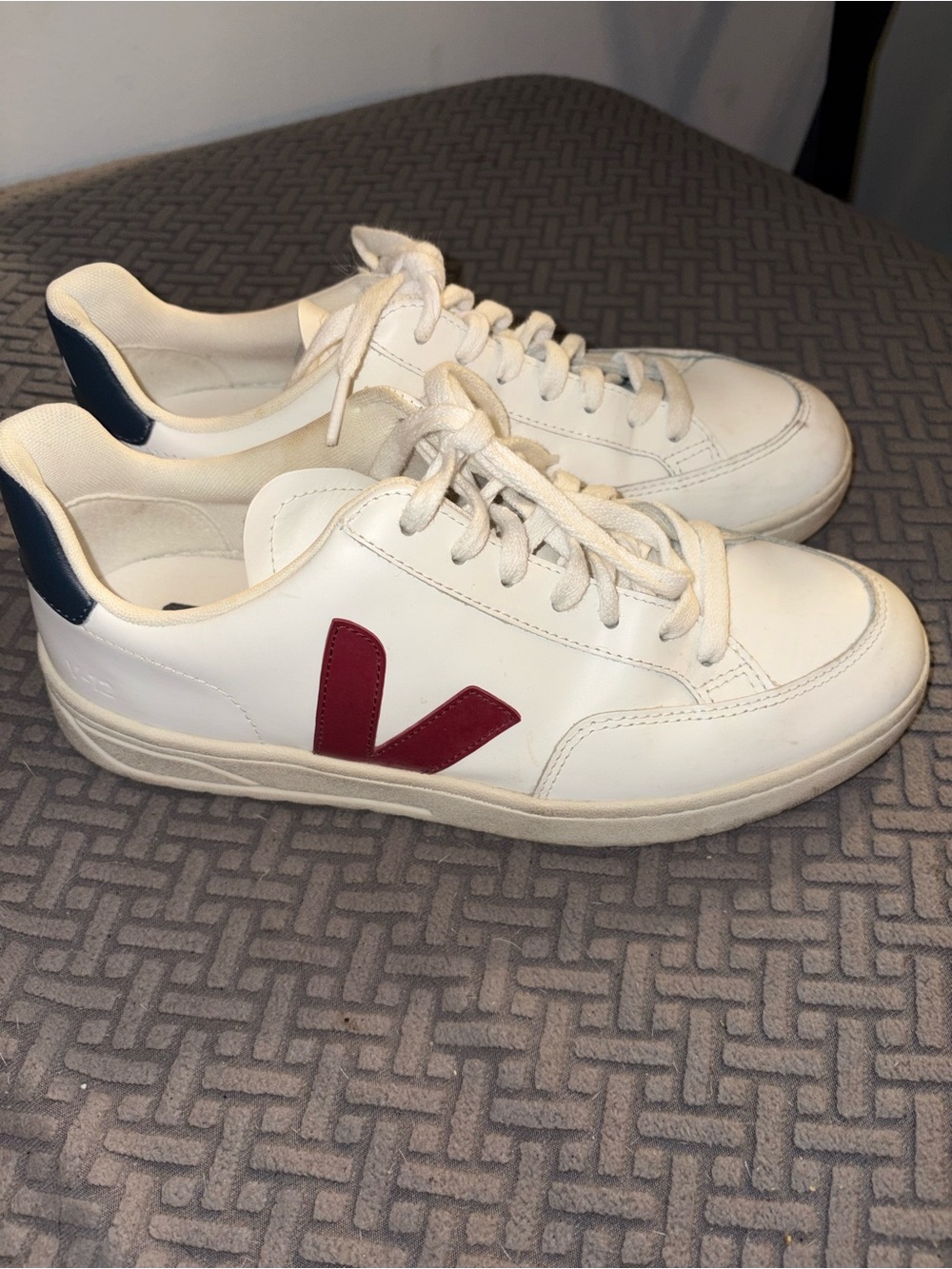 Veja White Sneakers with Red V and Navy Heel Tab women’s 9